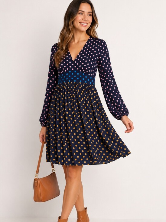 Boden Dresses & Skirts - Boden Dress Female US 12 Navy Polka Dot Long Sleeve Empire Midi NWT Cottagecore